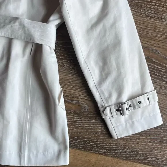 NWOT VTG Eddie Bauer Double Breasted Belted Trench Coat MIDI White Women’s L P - Picture 6 of 11